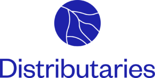 Distributaries logo shows a blue circle with a drawing of a river splitting into many branches