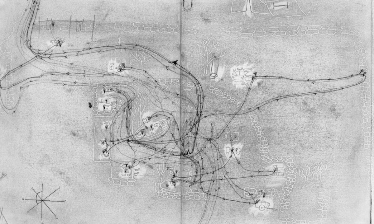 Map tracking movement paths of children in Deligny’s network.
