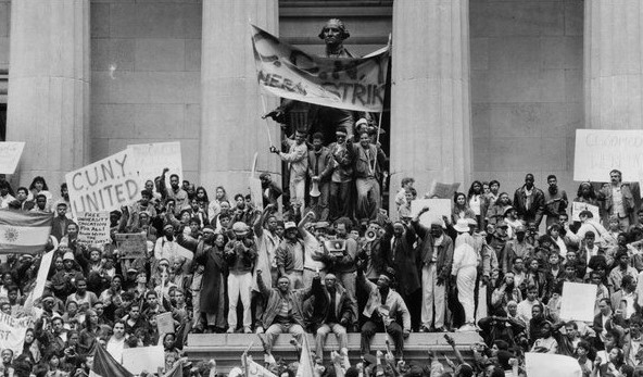 Krulwich, Sara, "City University Students at Federal Hall in 1989 protesting a proposed tuition increase.” Courtesy of CUNY Digital History Archive